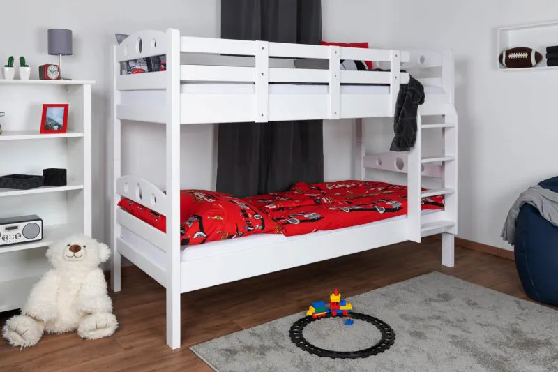Jugendetagenbett 90 x 190 cm | Massivholz: Buche | Weiß Lackiert | umbaubar in 2 Einzelbetten | Premium-Qualität | inkl. Rollroste Abbildung