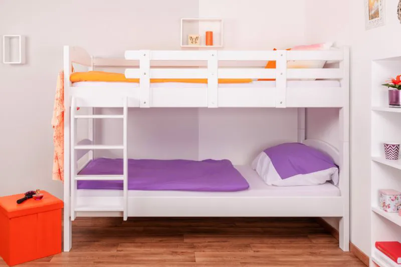 Jugendstockbett 90 x 200 cm | Massivholz: Buche | Weiß Lackiert | umbaubar in 2 Einzelbetten | Premium-Qualität | inkl. Rollroste Abbildung