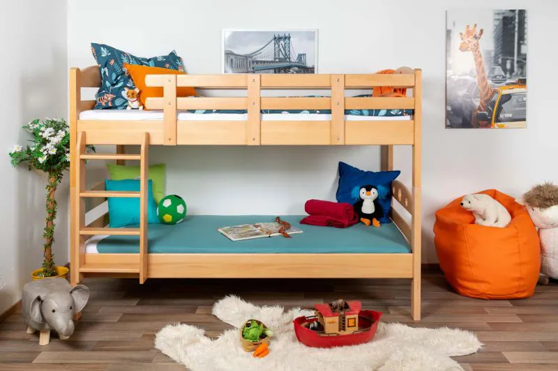 Jugendstockbett 90 x 190 cm | Massivholz: Buche | Natur Lackiert | umbaubar in 2 Einzelbetten | Premium-Qualität | inkl. Rollroste Abbildung