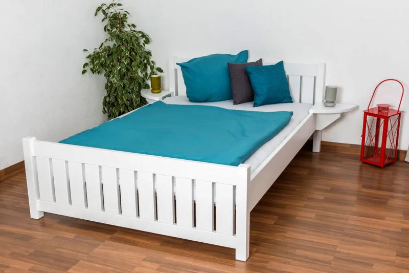 Bettrahmen für Kinder / Kinderbett 140 x 200 cm | Massivholz: Buche | Weiß Lackiert Abbildung