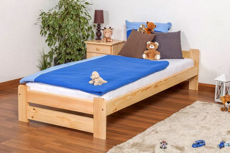 Kinderbett 90 x 200 cm | Massivholz: Kiefer | Natur Lackiert | inkl. Rollrost Abbildung