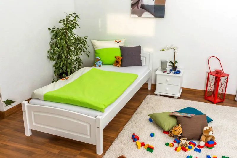 Bettrahmen für Kinder / Kinderbett 90 x 200 cm | Massivholz: Kiefer | Weiß Lackiert Abbildung