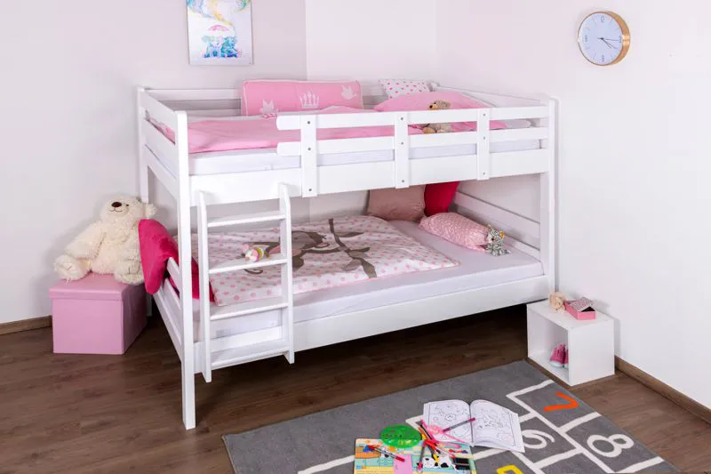 Etagenbett für Jugendliche 120 x 200 cm | Massivholz: Buche | Weiß Lackiert | umbaubar in 2 Einzelbetten | inkl. Rollroste Abbildung