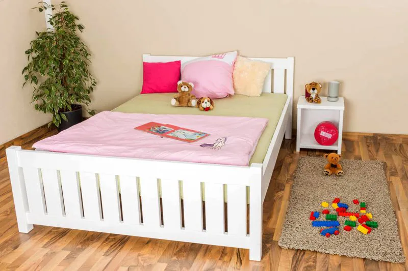Bettrahmen für Kinder / Kinderbett 140 x 200 cm | Massivholz: Kiefer | Weiß Lackiert Abbildung
