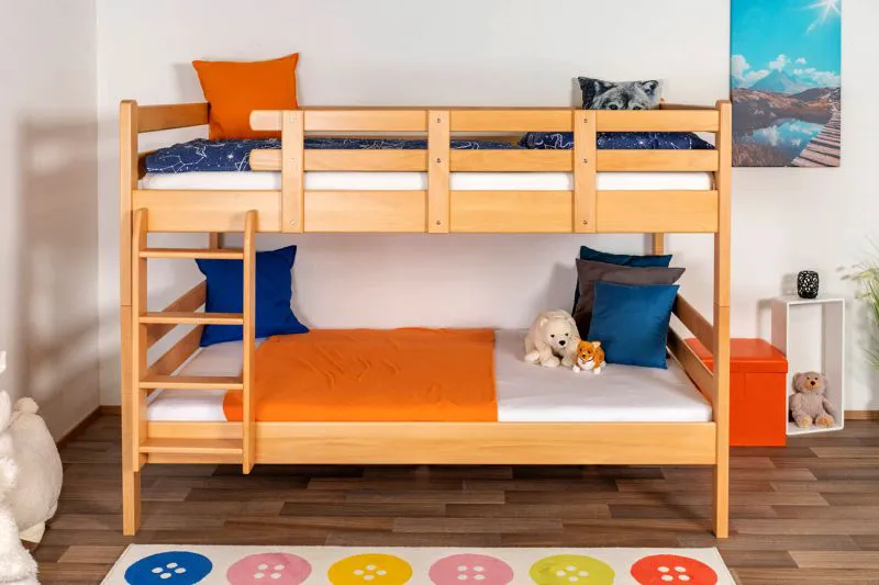 Etagenbett für Kinder 120 x 200 cm | Massivholz: Buche | Natur Lackiert | umbaubar in 2 Einzelbetten | inkl. Rollroste Abbildung