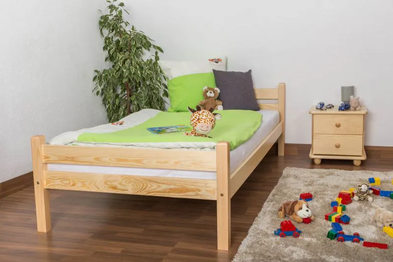 Bettrahmen für Kinder / Kinderbett 90 x 200 cm | Massivholz: Kiefer | Natur Lackiert Abbildung