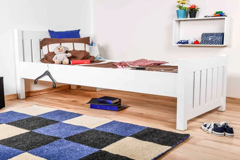 Bettrahmen für Kinder / Kinderbett 80 x 200 cm | Massivholz: Kiefer | Weiß Lackiert Abbildung