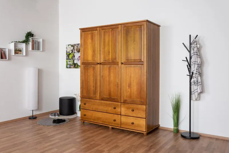 Schlafzimmer- Kleiderschrank Kiefer Vollholz massiv, Eichefarben Rustikal - 195 x 154 x 60 cm (H x B x T) Abbildung