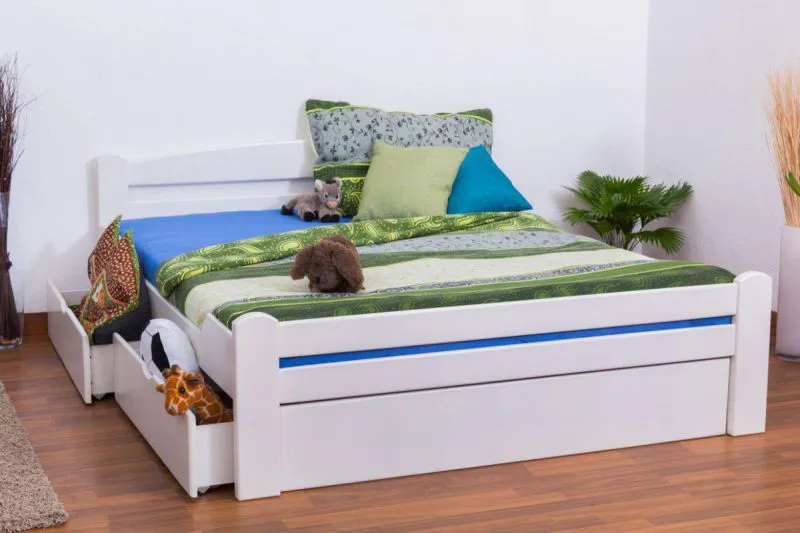Buche Stauraumbett 160 x 200 cm Weiß Abbildung