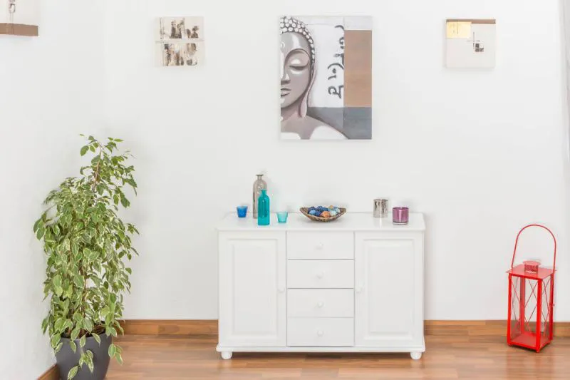 Sideboard, Kommode - Farbe: Weiß, Breite: 121 cm Abbildung