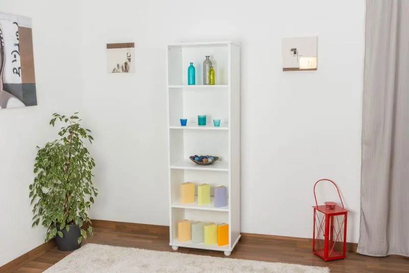Bücherregal - 60 cm breit, Kiefer Holz-Massiv, Farbe: Weiß Abbildung