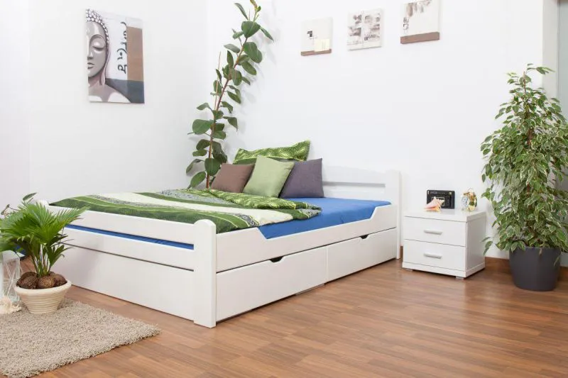 Bettgestell mit Schubladen Buche 180 x 200 cm Weiß Abbildung