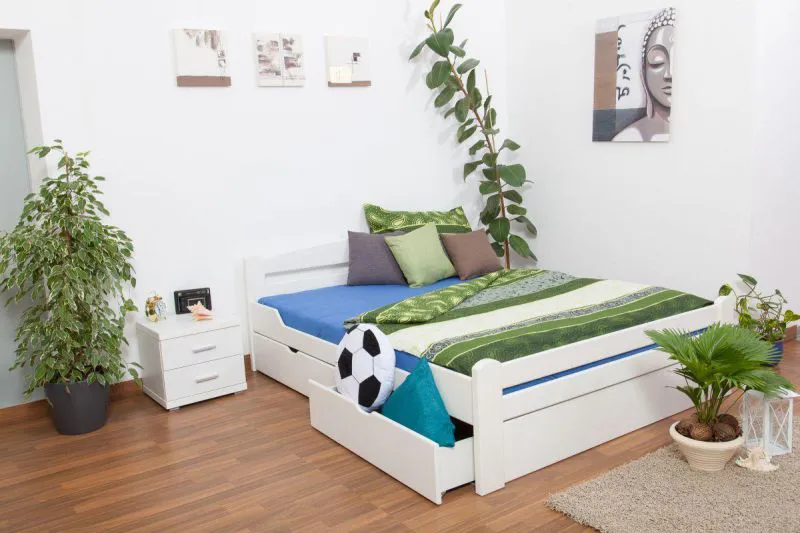 Stauraumbett Buche massiv 180 x 200 cm Weiß Abbildung