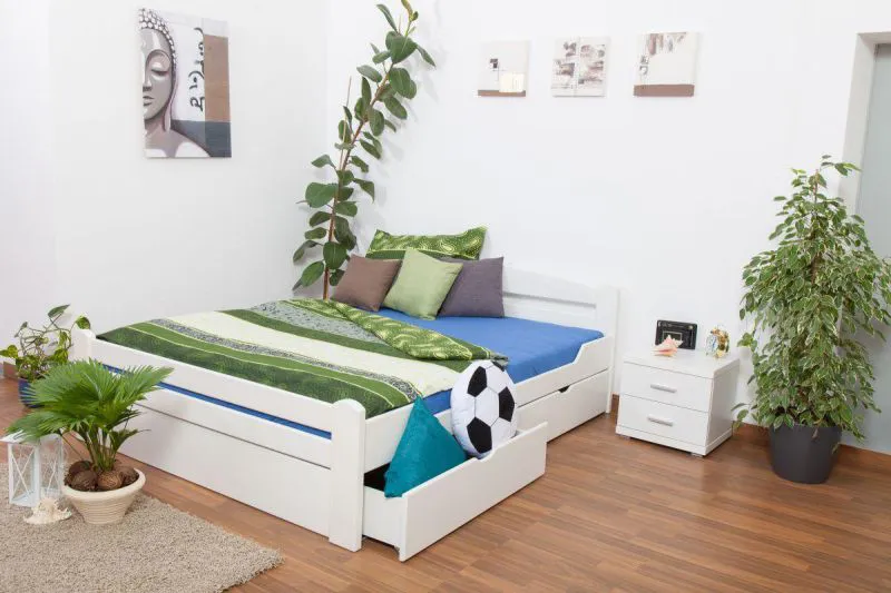 Ausziehbett 180 x 200 cm Buche Weiß mit 2 Schublade(n) Abbildung