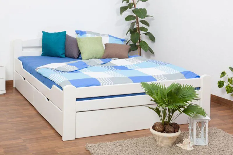 Weißes Buche Bett 180 x 200 cm Weiß massiv Abbildung