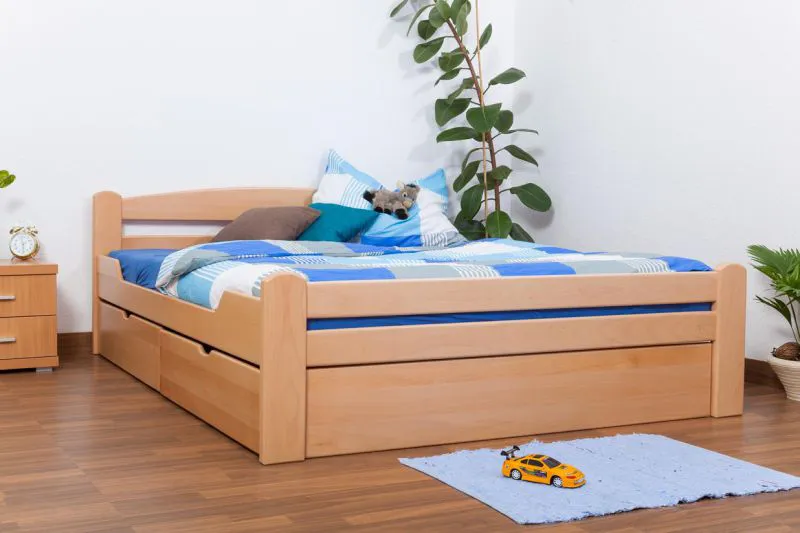 Bettgestell mit Schubladen Buche 160 x 200 cm Natur Abbildung