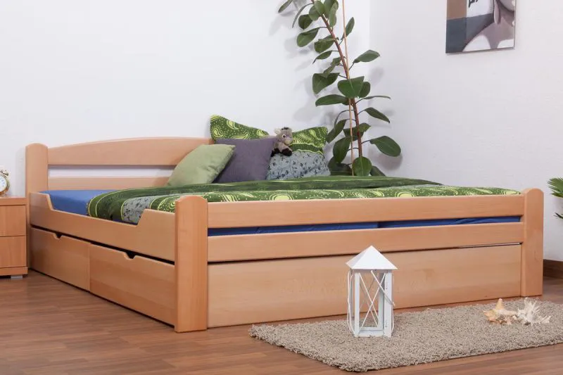 Buche Bett mit Schublade 180 x 200 cm Natur Abbildung
