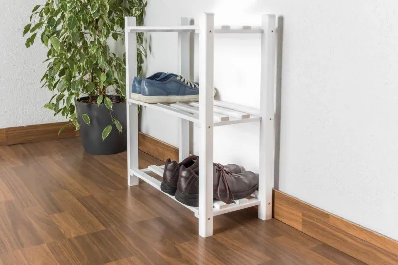 Schuhregal Kiefer Holz massiv, Farbe: Weiß 70x58x26 cm Abbildung