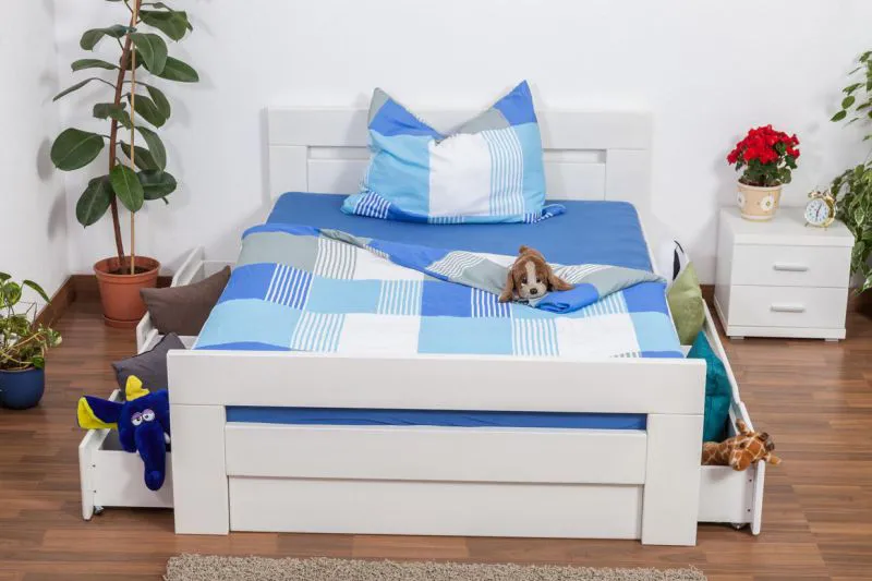 Stauraumbett 140 x 200 cm Buche Weiß mit Lattenrost Abbildung