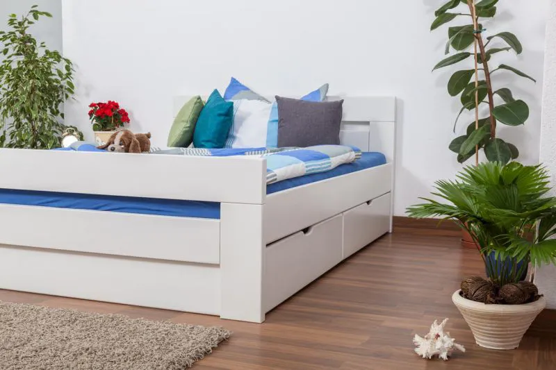 Bett mit Schubladen Buche 140 x 200 cm Weiß Abbildung