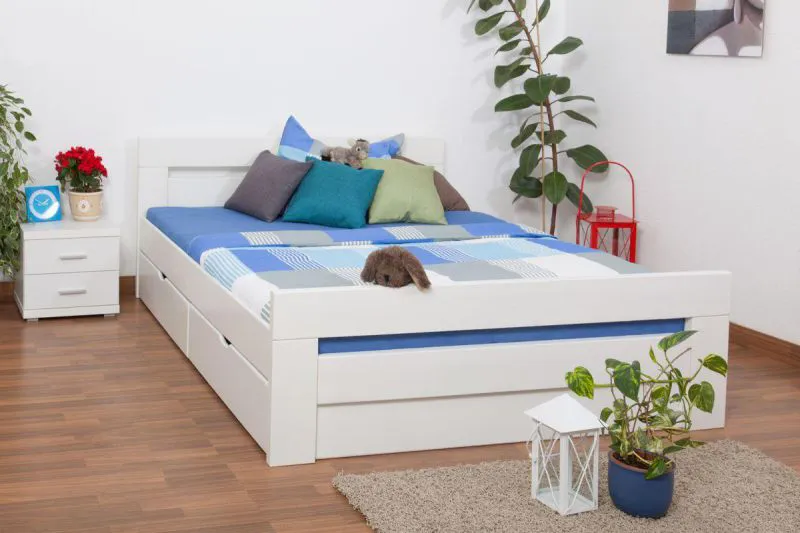 Ausziehbett 160 x 200 cm Buche Weiß mit 4 Schublade(n) Abbildung