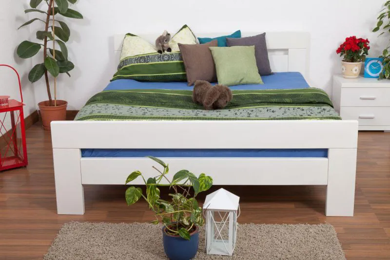 Weißes Buche Bett 160 x 200 cm Weiß massiv Abbildung
