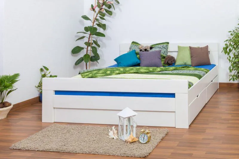 Buche Massivholzbett 180 x 200 cm Weiß Abbildung