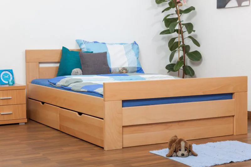 Schubladenbett 140 x 200 cm Buche massiv Natur Abbildung