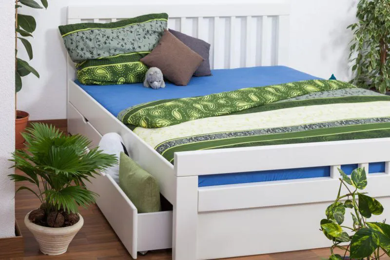 Stauraumbett Buche massiv 180 x 200 cm Weiß Abbildung
