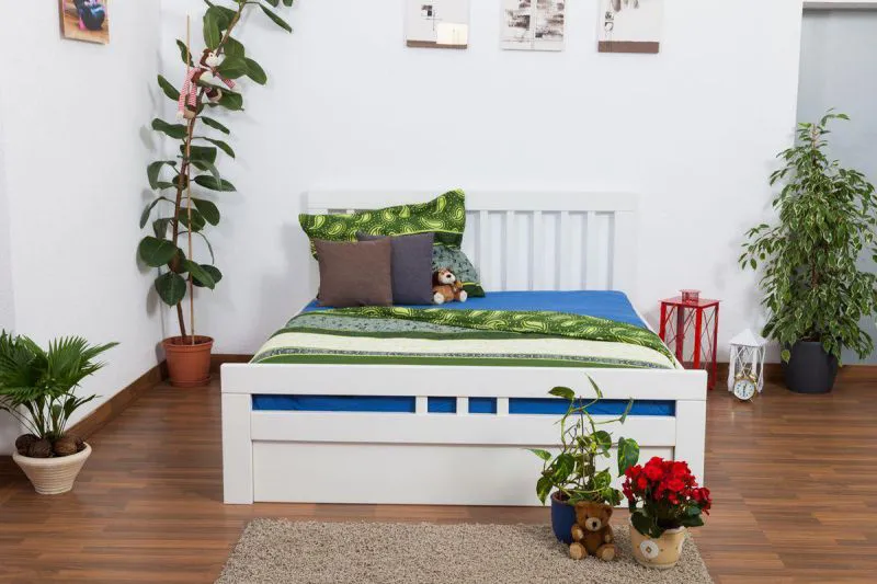Buche Massivholz Bettgestell 160 x 200 cm Weiß Abbildung