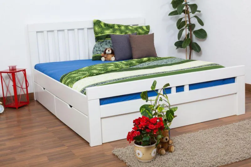 Stauraumbett Bettgestell Buche 160 x 200 cm Weiß Abbildung