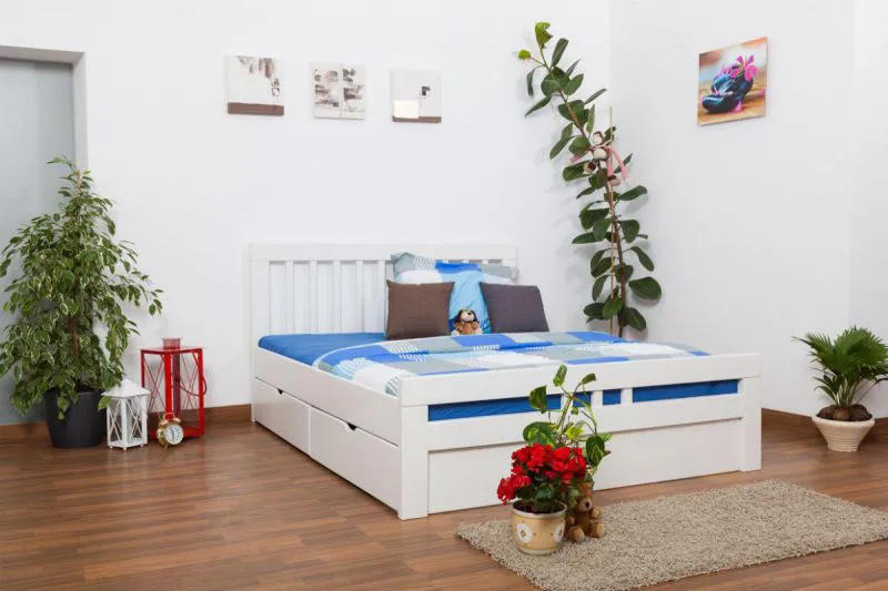 Weißes Buche Massivholzbett 160 x 200 cm Weiß Abbildung