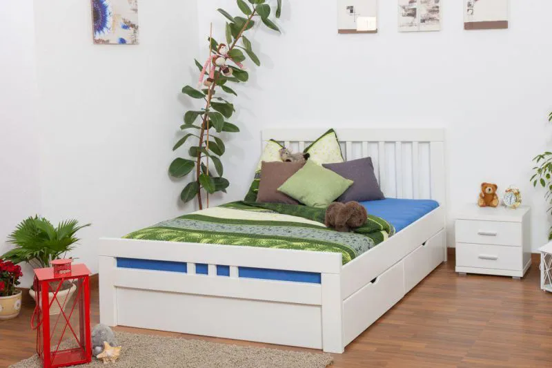 Bettgestell Schubladenbett Buche 140 x 200 cm Weiß Abbildung