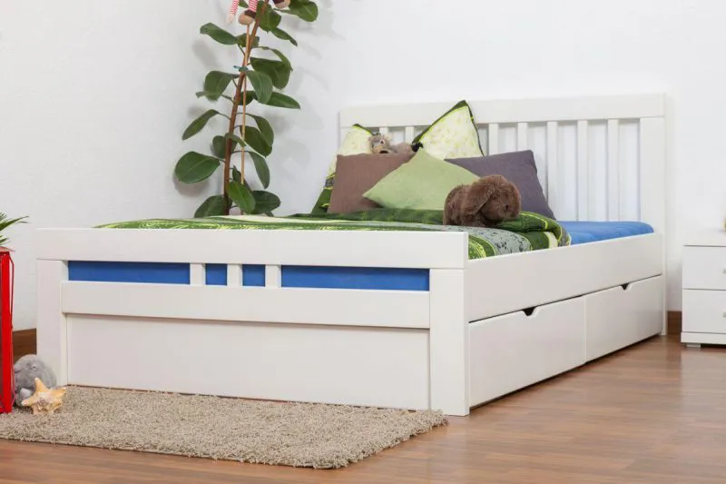 Bett mit Schubladen Buche 140 x 200 cm Weiß Abbildung