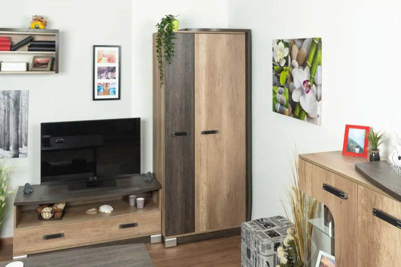 Schlafzimmer - Kleiderschrank, Rahmen Rechts, Farbe: Eiche Braun - Abmessungen: 193 x 80 x 58 cm (H x B x T) Abbildung