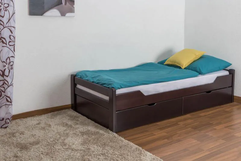 Buche Stauraumbett Bettgestell 90 x 200 cm Schokobraun Abbildung