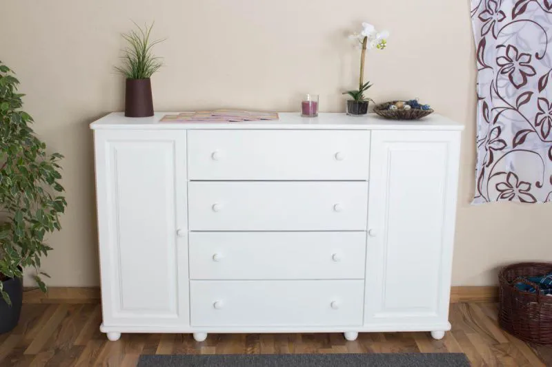 Anrichte, Kiefer massiv, Breite: 160 cm, Farbe: Weiß Abbildung