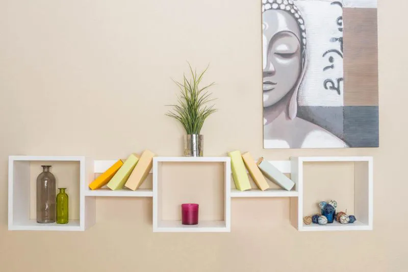 Hängeregal, Wandregal, Bücherregal - 160 cm breit, Kiefer Massivholz, Farbe: Weiß Abbildung
