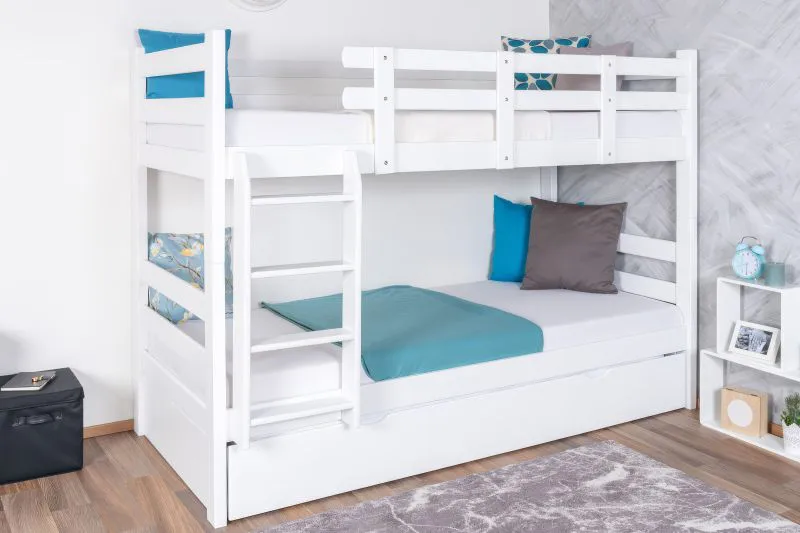 Stockbett für Erwachsene "Easy Premium Line" K20/h inkl. Liegeplatz und 2 Abdeckblenden, Kopf- und Fußteil gerade, Buche Vollholz massiv Weiß, Liegeflächen 90 x 200 cm, teilbar