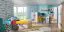 Kinderzimmer - Drehtürenschrank / Kleiderschrank Fabian 01, Farbe: Eiche Hellbraun / Weiß / Blau - 190 x 80 x 50 cm (H x B x T)