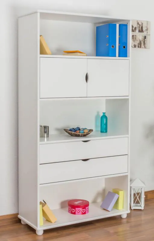 Regal, Küchenregal, Wohnzimmerregal, Bücherregal - 100 cm breit, Kiefer Holz-Massiv, Farbe: Weiß Abbildung
