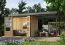 Holz Gartenhaus Anbaudach aus Fichte naturbelassen/graualuminium, metallverstärkte-Ecken, Trapezblechdach, Doppelflügeltür Zylinderschloss, 4,45 m²