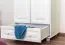 Schmaler Kleiderschrank | 2 Drehtüren | 1 Schublade | 4 Fächer | mit Kleiderstange | 80 cm breit | Massivholz | Farbe: Weiß Abbildung