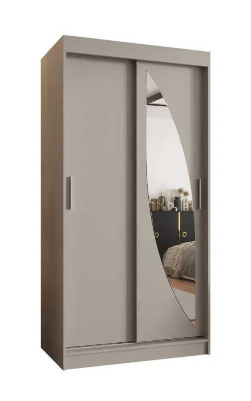 Kleiderschrank / Schiebetürenschrank Jorasses 04, Farbe: Kaschmir, Aluminiumschienen, fünf Fächer, 1 Meter breit, eine Spiegeltür, zwei Kleiderstangen