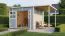Gerätehaus | 19 mm Elementgartenhaus | inkl. Anbaudach | Grundfläche: 9,18 m² | Hellgrau lackiert | inkl. Fußboden | Flachdach | Freiberg 03