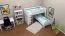 Doppelstockbett L-Form  90 x 200 cm (teilbar) | Buche Massivholz | weiß lackiert | mit Regal | inkl. Rollrost | umbaubar in Einzelbetten Abbildung