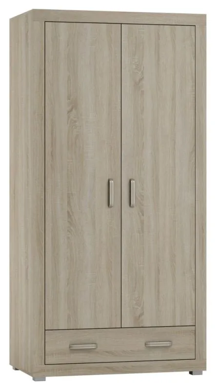 Kleiderschrank | 2 Drehtüren | 1 Schublade | 1 Fach | mit Kleiderstange | 100 cm breit | Farbe: Sonoma Eiche Abbildung