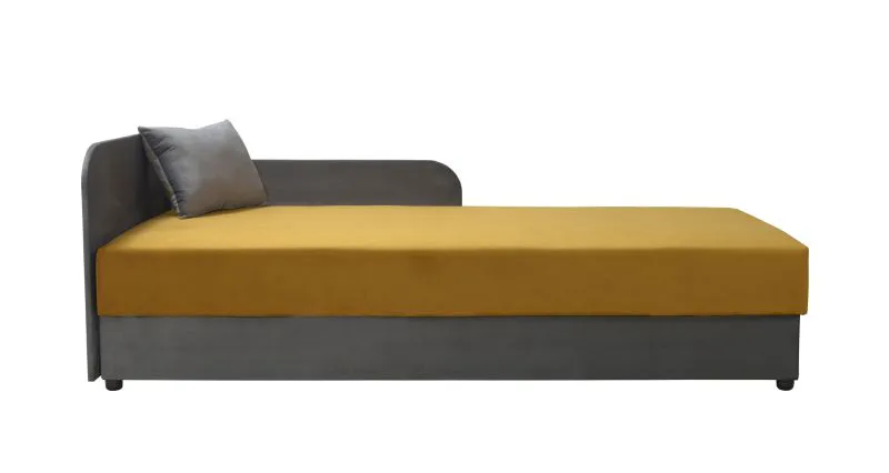 Gästebett / Tagesbett Lobatos 65, Farbe: Grau / Gelb, inkl. Kissen, Bonellfederkernung, Kopfteil links, Liegefläche: 80 x 195 cm, genügend Stauraum, für Gästezimmer