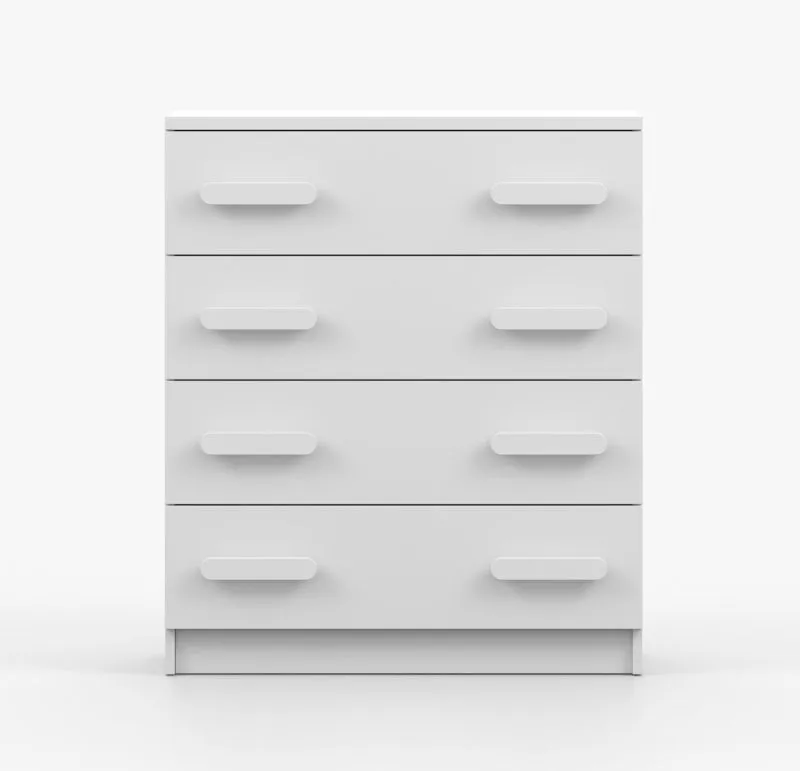 80 cm breite Kommode | Weiß | Smolikas 25 | 4 geräumige Schubladen | 90 x 80 x 40 cm | weiße Holzgriffe | Kinder | Jugend