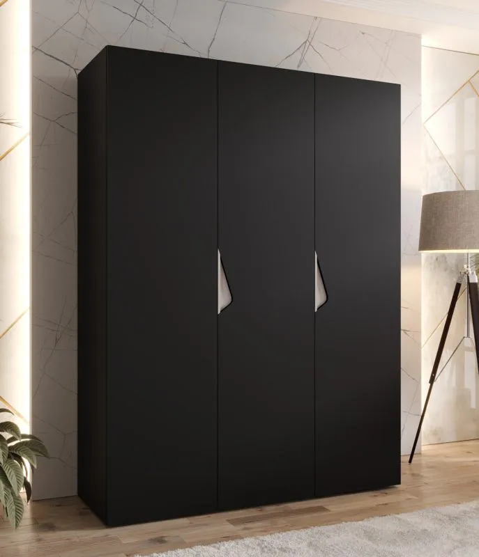 Kleiderschrank | 3 Türen | Farbe: Schwarz | Griffe: Kaschmir | Maße: 150 x 52 x 202 cm | 2 Kleiderstangen | 2 Fächer | Drehtürenschrank